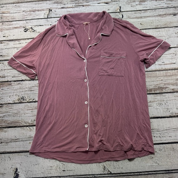Eberjey Other - Eberjey Relaxed Short Sleeve Pajama Top Pink Piping Size Large